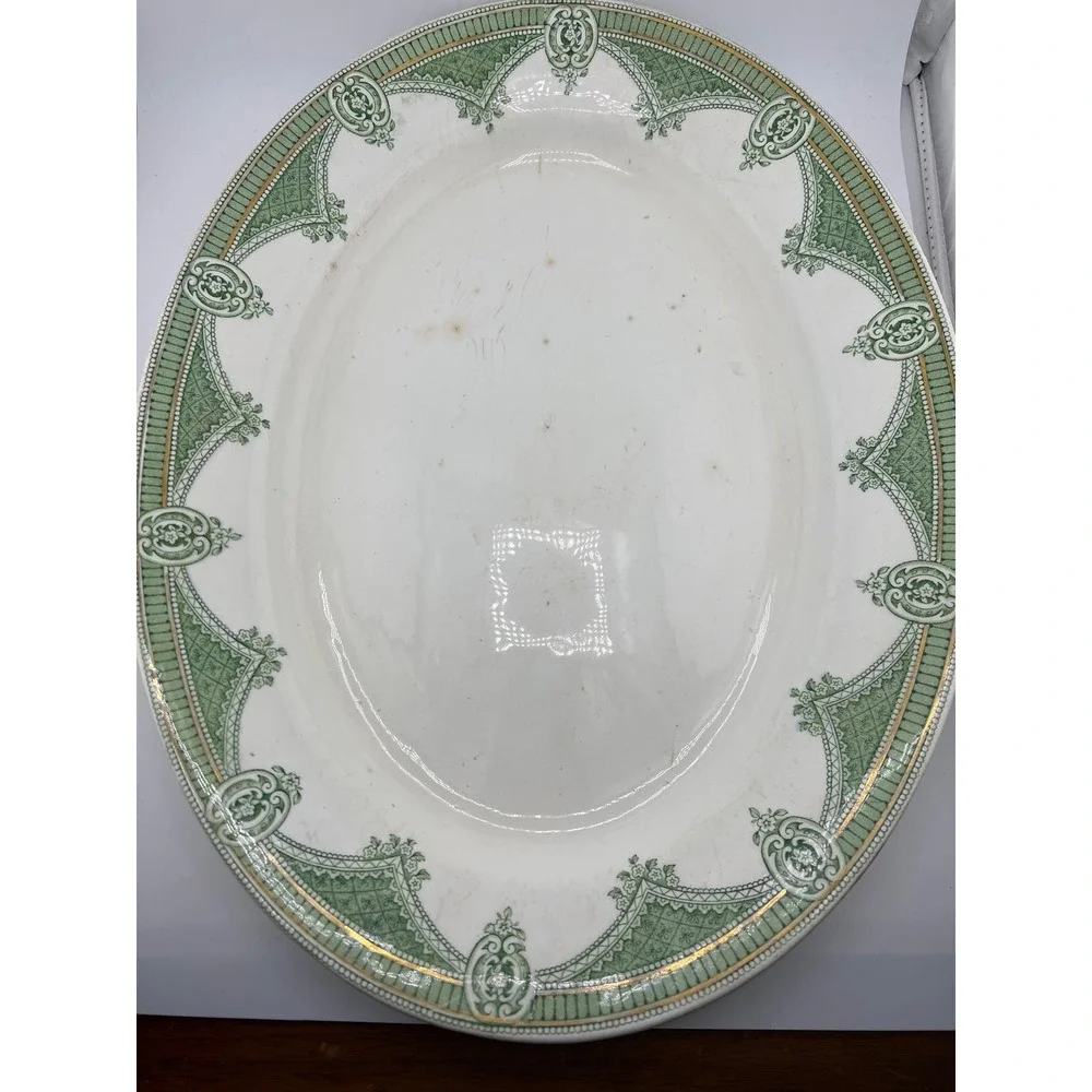 Ipswich J G Meakin England Serving Tray‎ Green Gold Antique Platter Vintage